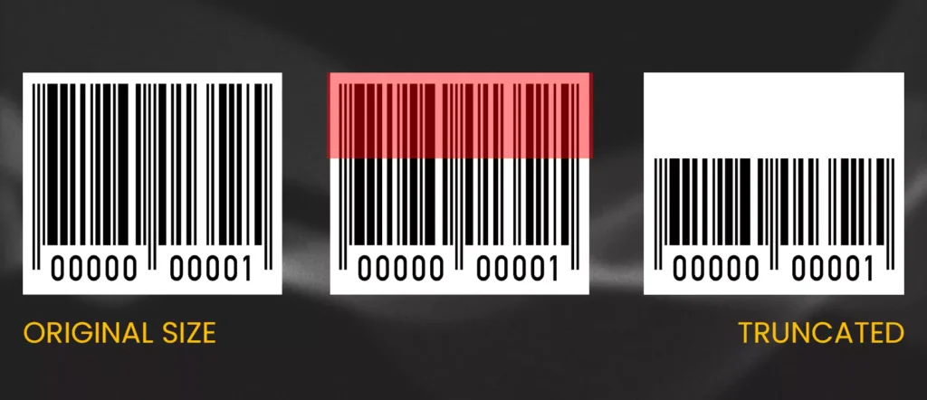 Comparison of original and truncated barcodes showing the impact of truncation on barcode height and readability
