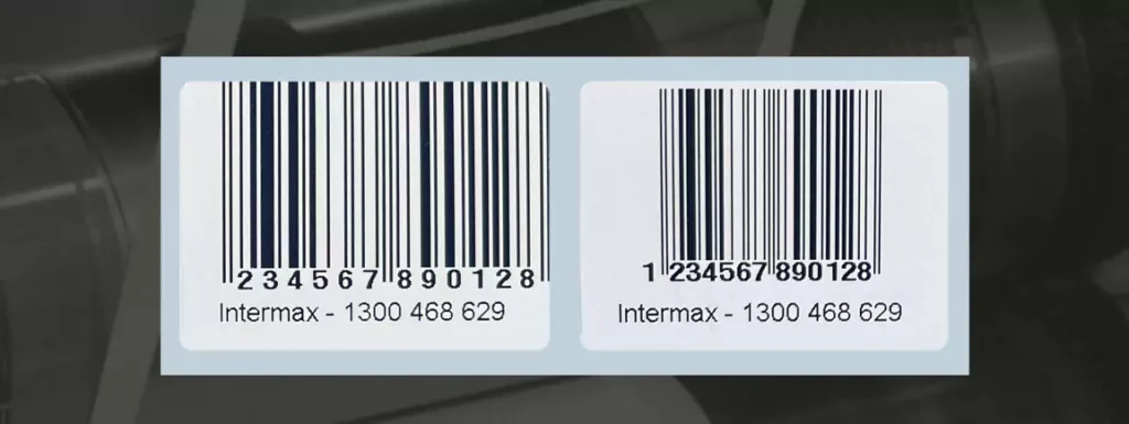 Comparison of two barcode labels demonstrating the impact of barcode sizing on readability and scanning efficiency.