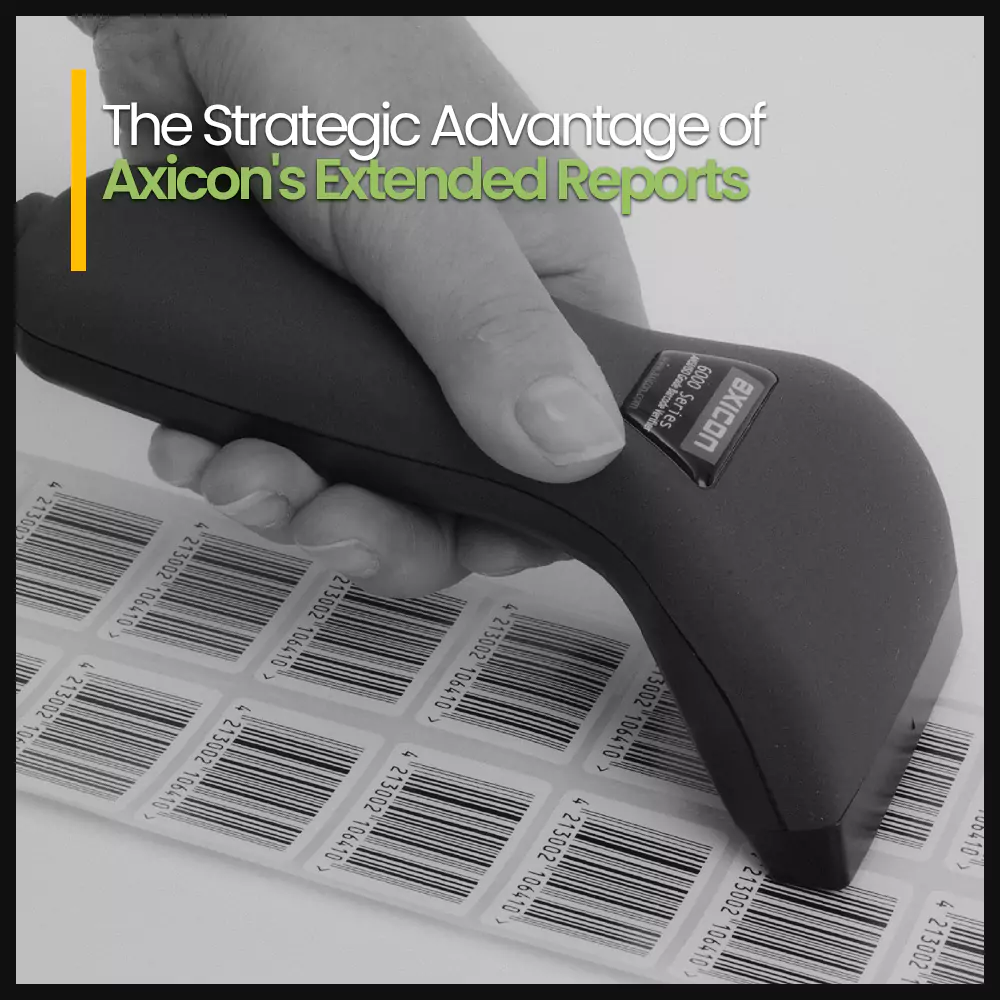 Axicon barcode verifier scanning barcodes for extended reporting and compliance.