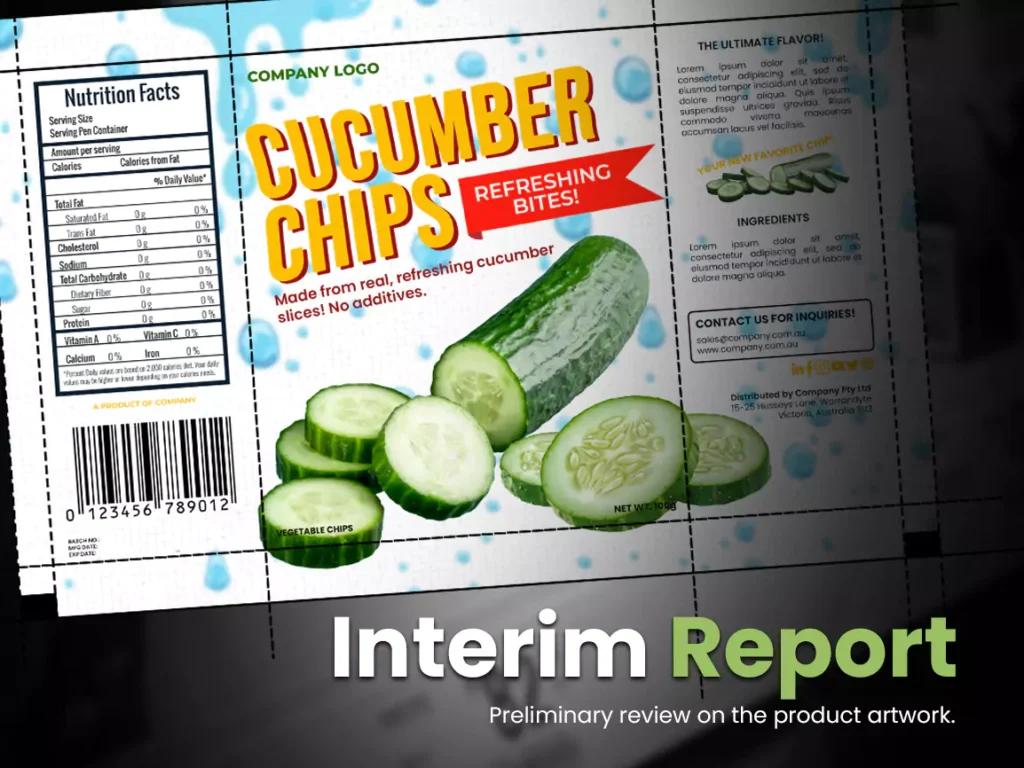 Interim barcode verification report reviewing product artwork, ensuring barcode placement, size, and compliance before final printing