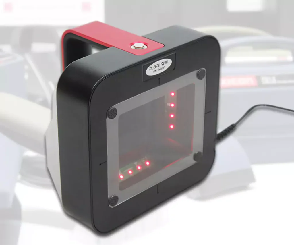 Axicon 15500 barcode verifier scanning a 2D barcode with ISO-grade compliance.