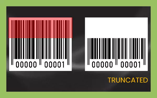 Comparison between a full-height barcode and a truncated barcode with reduced scan area.
